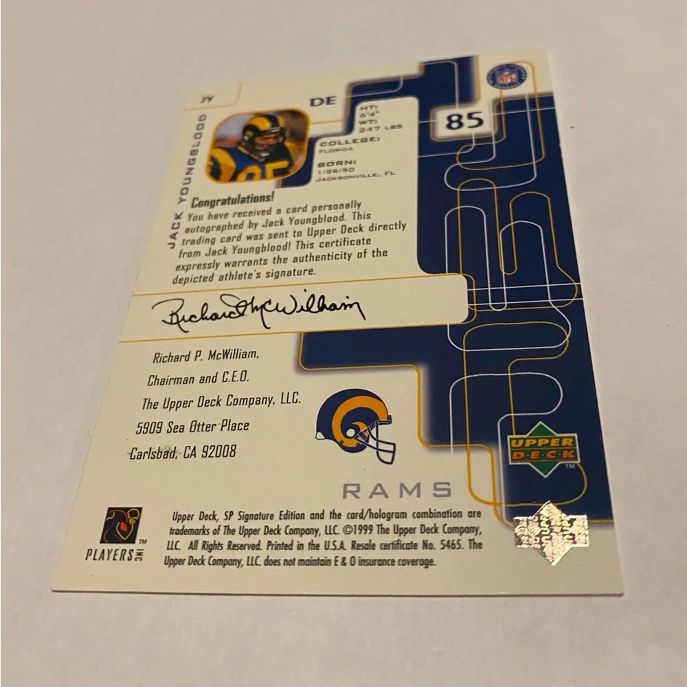 Jack Youngblood Rare Autographed 1999 Upper Deck S/P Signature Edition